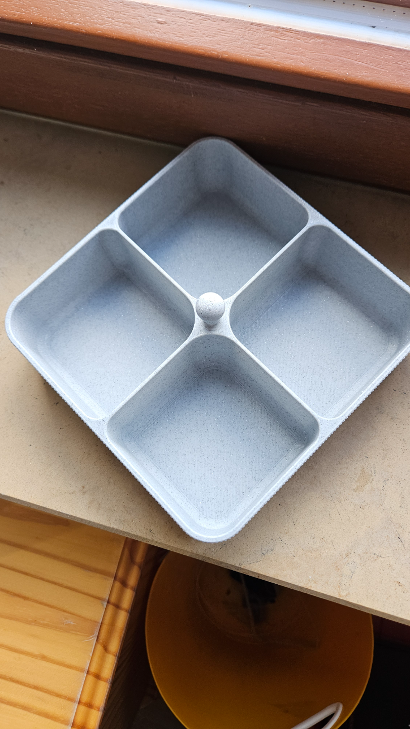 Square 3D Printed Snack Tray with 4 Compartments