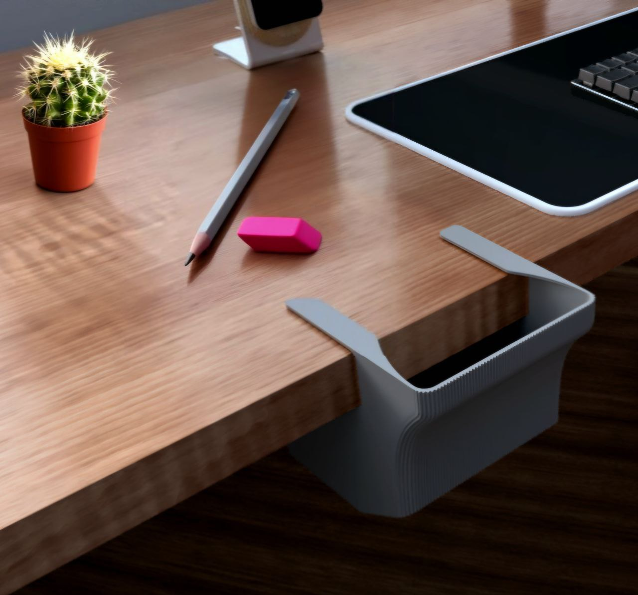 3D Printed Desk Trash Bin – Minimal Clip-On Organizer