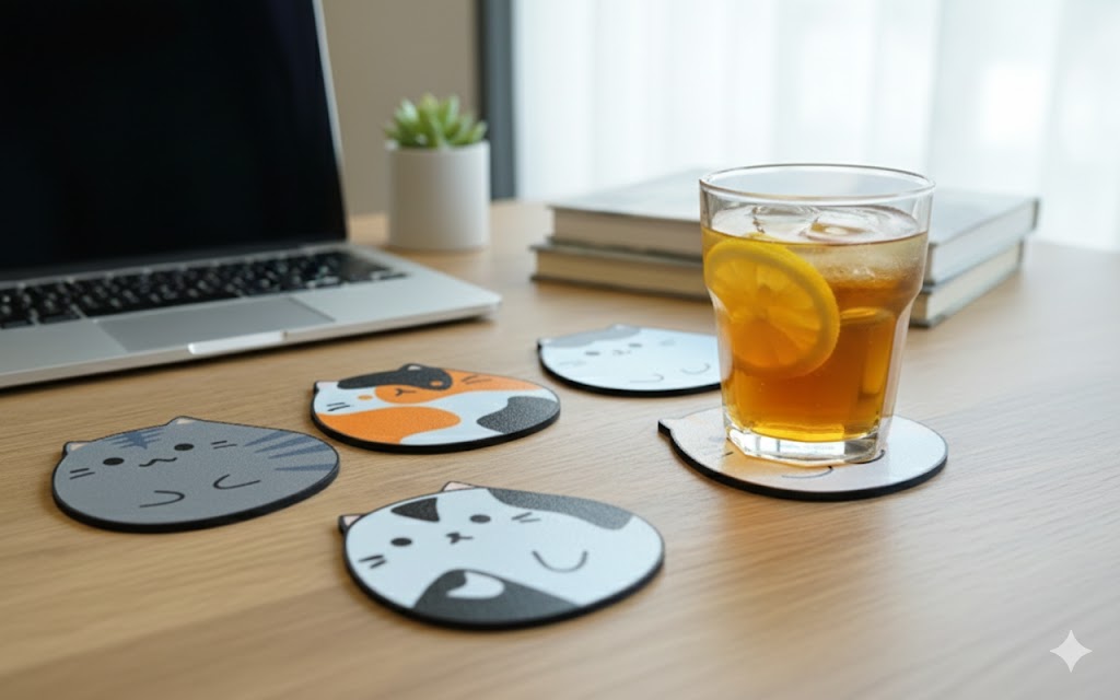 Adorable 3D Printed Cat Coasters | Set of 6 Unique Kawaii Kitten Desk Accessories