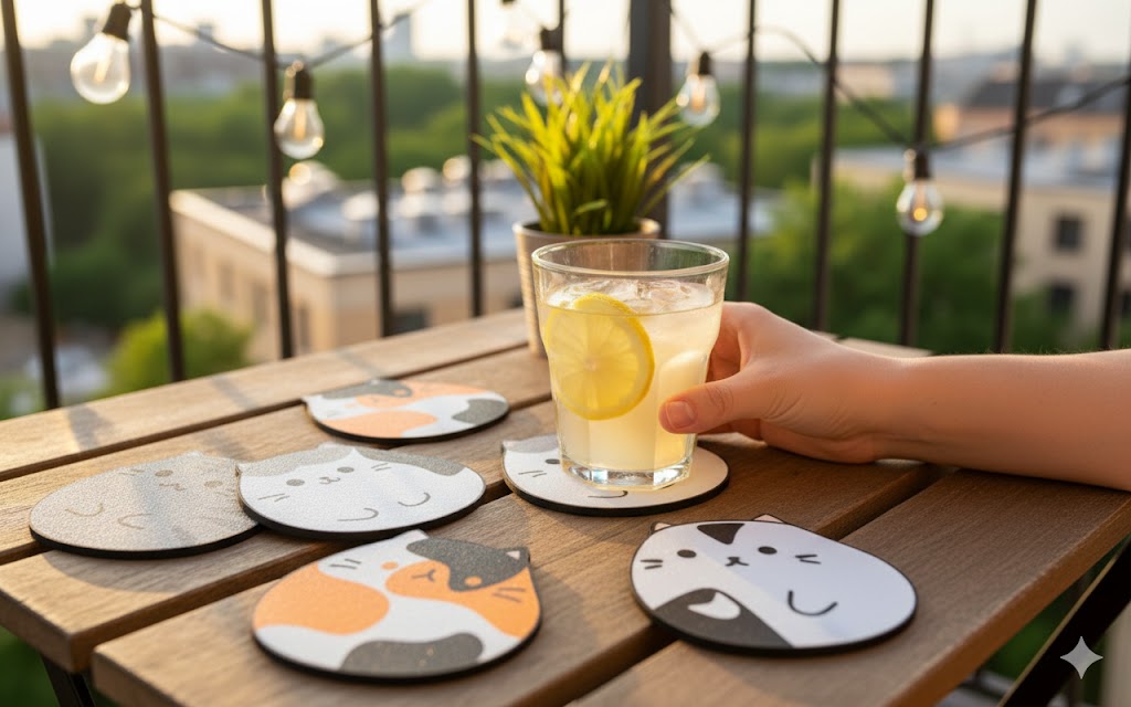 Adorable 3D Printed Cat Coasters | Set of 6 Unique Kawaii Kitten Desk Accessories